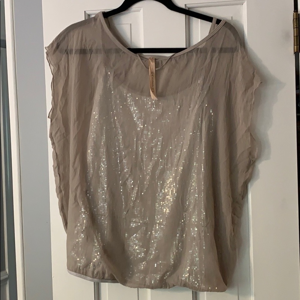 Bailey 44 sequin top with silk overlay